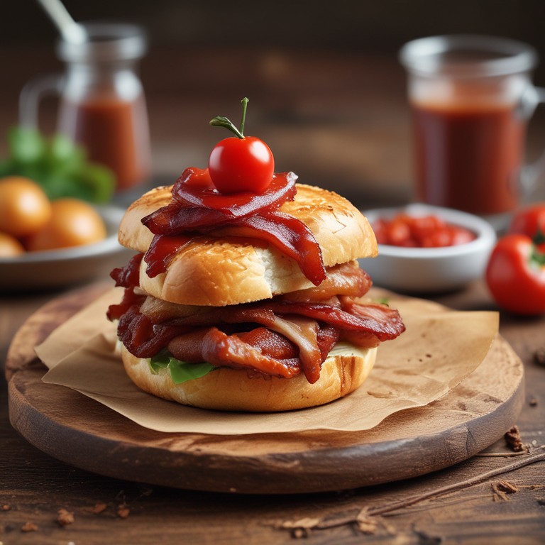 Sanduíche de Bacon com Batata Palha e Molho de Tomate