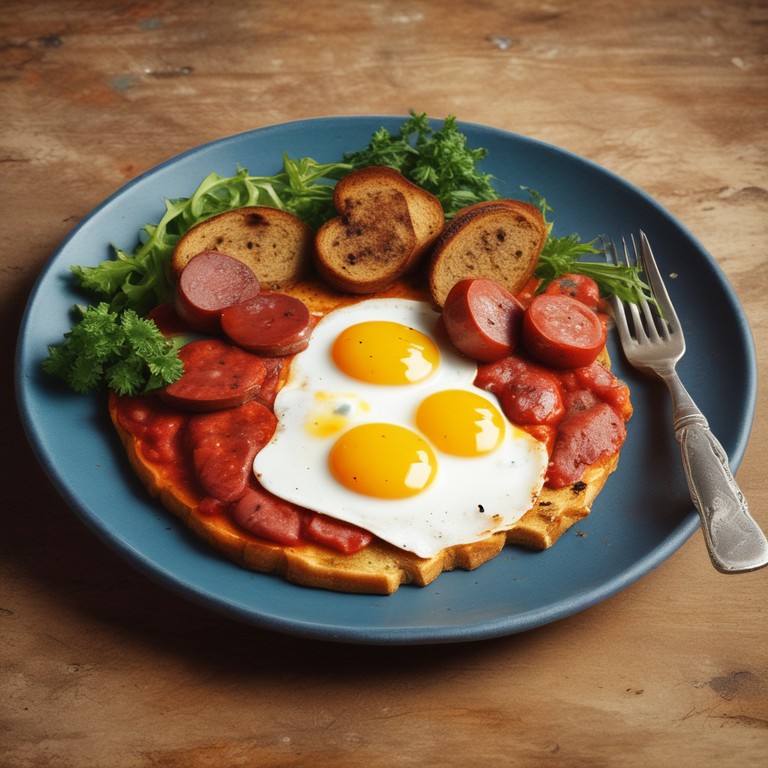 Salsicha ao Molho de Tomate com Pão e Ovo Frito