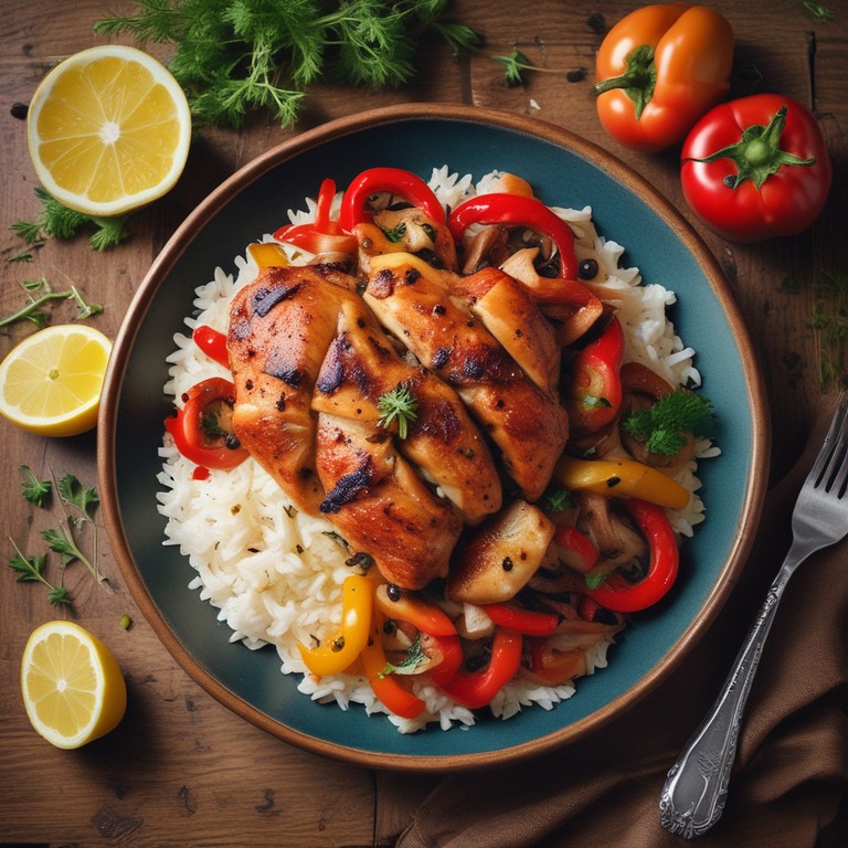 Zesty BBQ Chicken with Lemon Rice and Bell Peppers