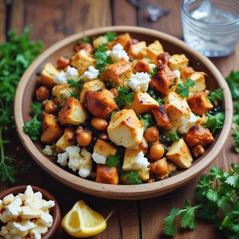 Blumenkohl-Tofu-Kichererbsen-Pfanne mit Feta