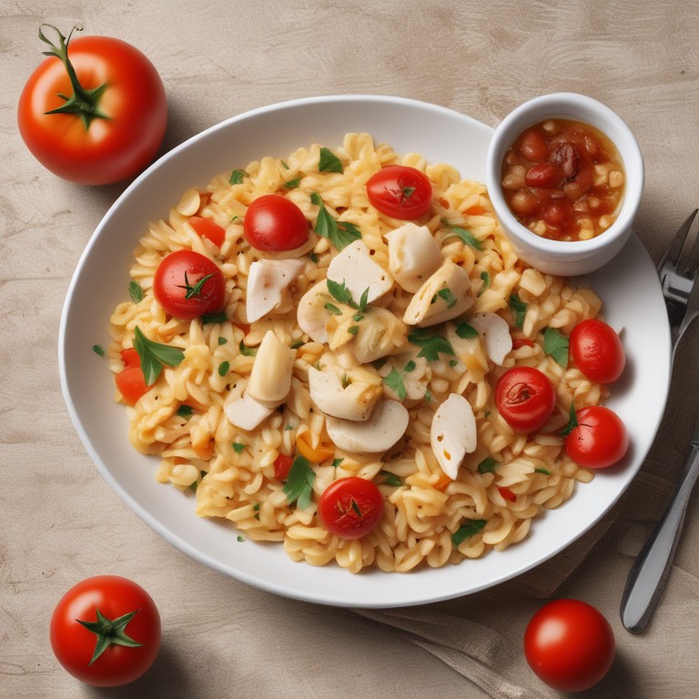 Orzo com Frango, Queijo e Tomate Cherry