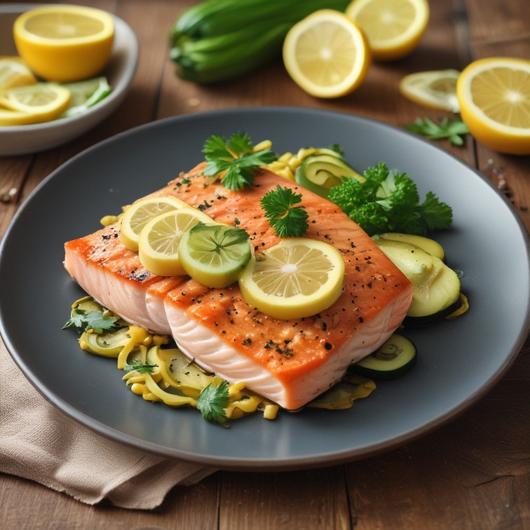 Saumon aux Courgettes Rôties et Sauce au Citron