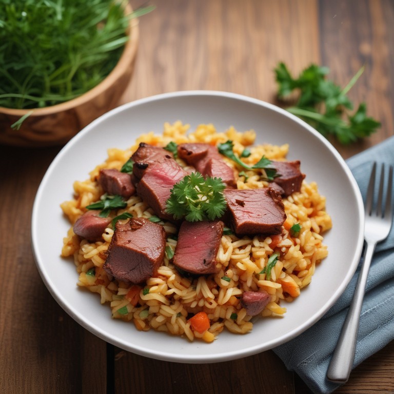 Arroz con Carne y Cebolla