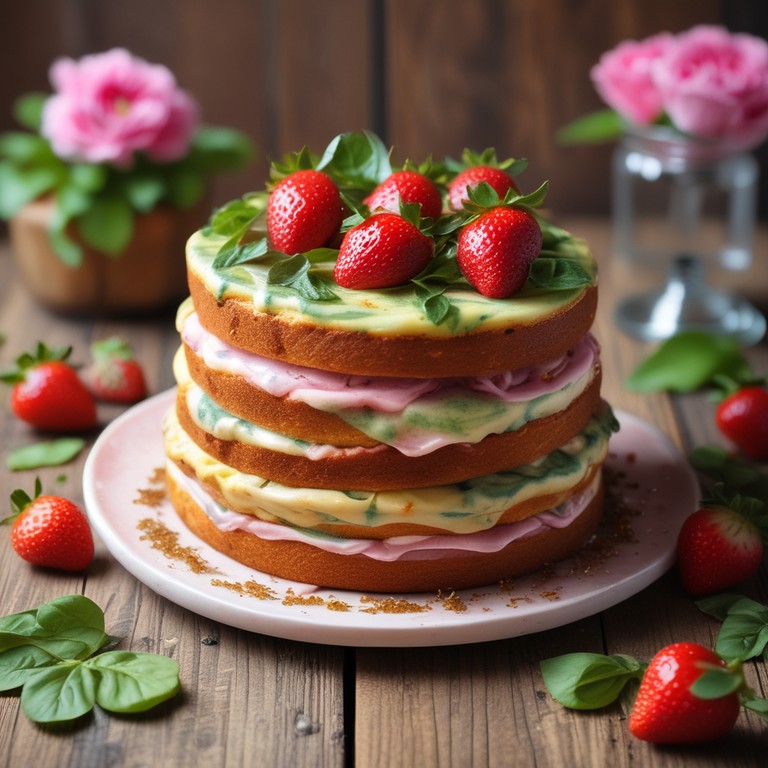 Gâteau Marbré Fraise, Citron et Basilic avec Yaourt et Miel
