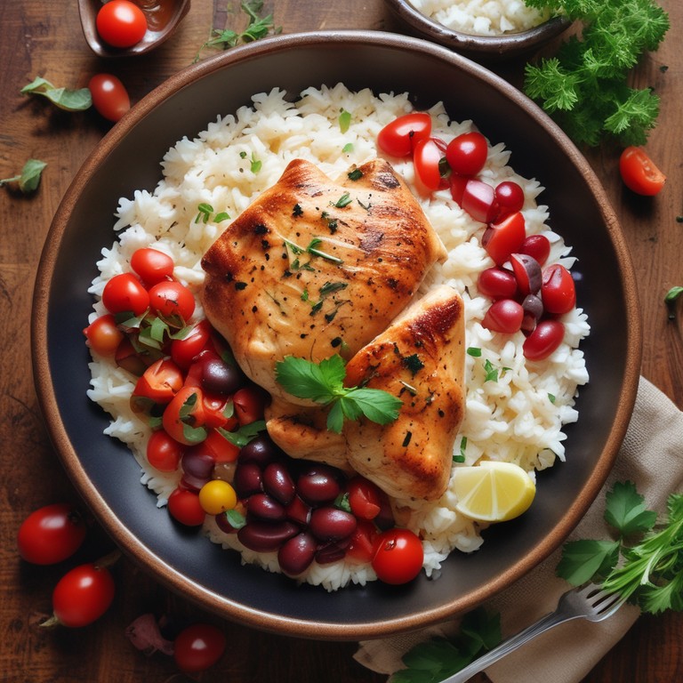 Herbed Chicken and Rice with Tomato-Kidney Bean Medley