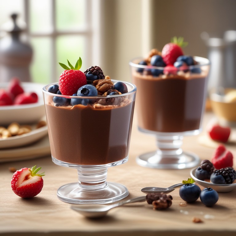 Protein-Pudding mit Schokoladengeschmack und Nuss-Topping