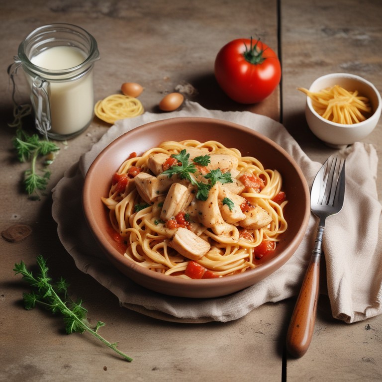 Macarrão ao Frango com Molho de Tomate, Alho e Leite