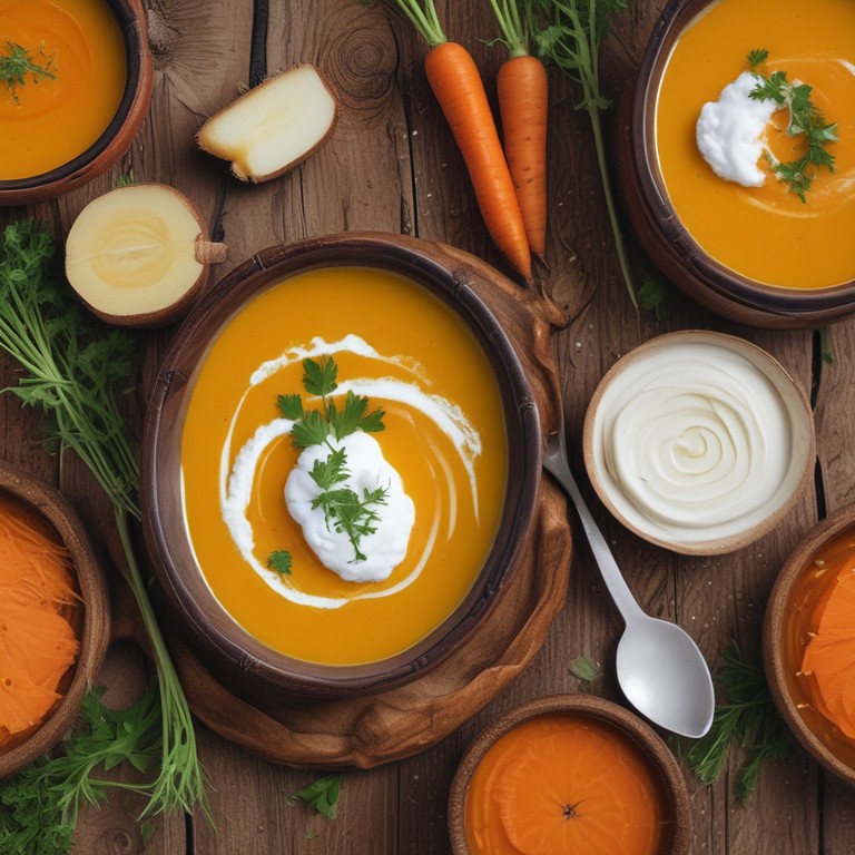 Creamy Carrot and Pumpkin Ginger Soup with Coconut Milk and Ricotta