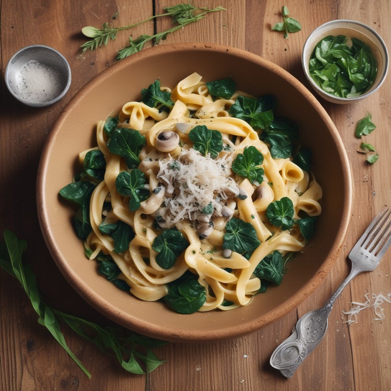 Pâtes à la Sauce Crémeuse aux Champignons et Épinards