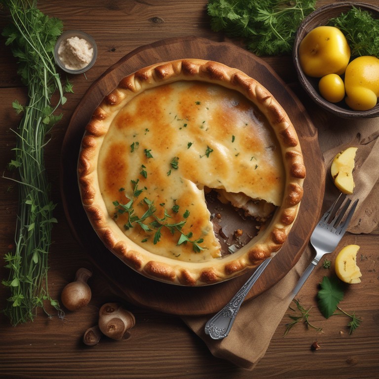 Пирог с картошкой, грибами и ананасом