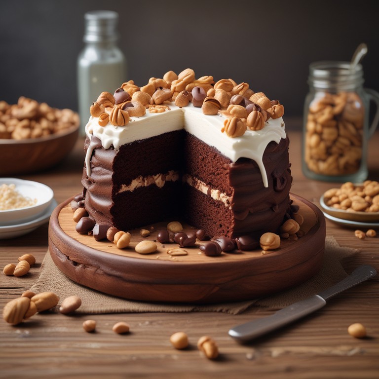 Bolo de Chocolate com Recheio de Biscoito e Amendoim