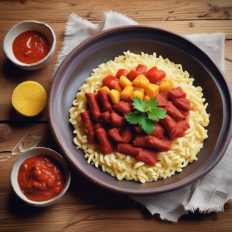 Macarrão com Molho de Tomate e Farofa de Mandioca