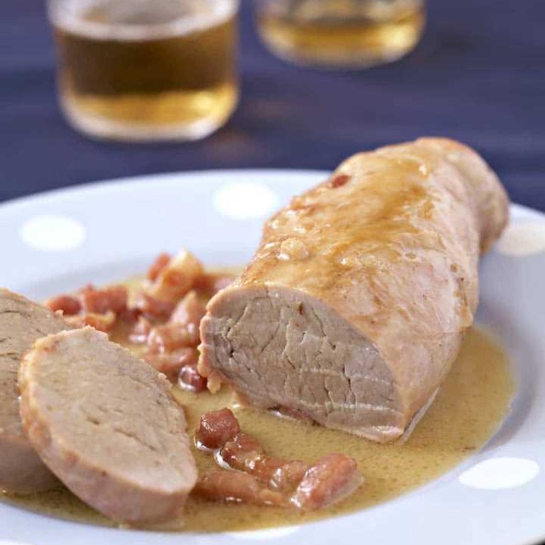 Filet mignon de porc à la bière et aux lardons