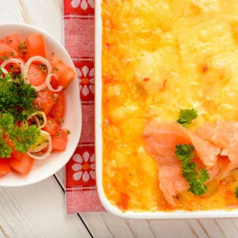 Gratin de pommes de terre aux deux saumons