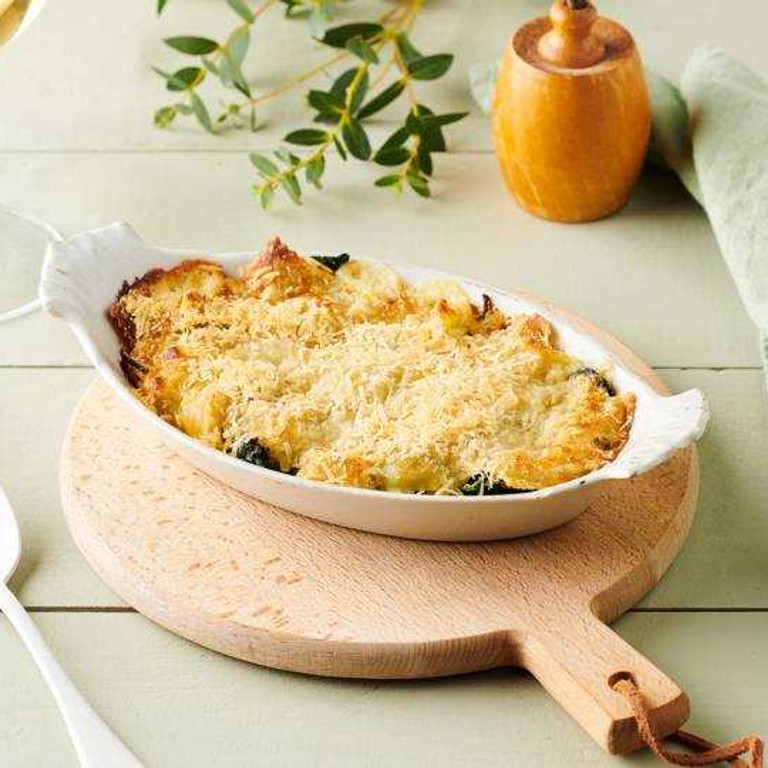 Gratin de ravioles aux épinards et parmesan