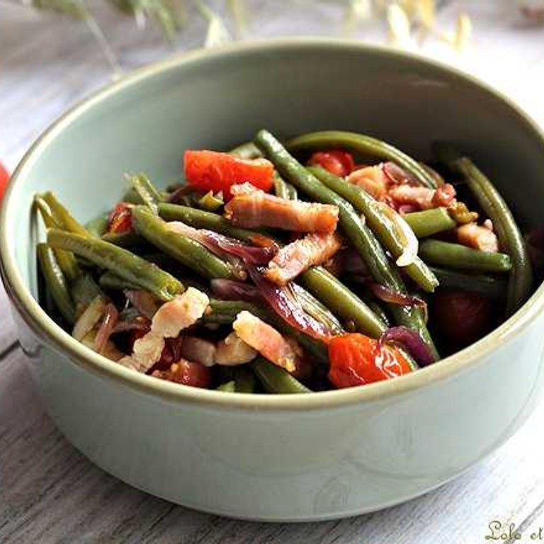 Poêlée de haricots verts aux lardons