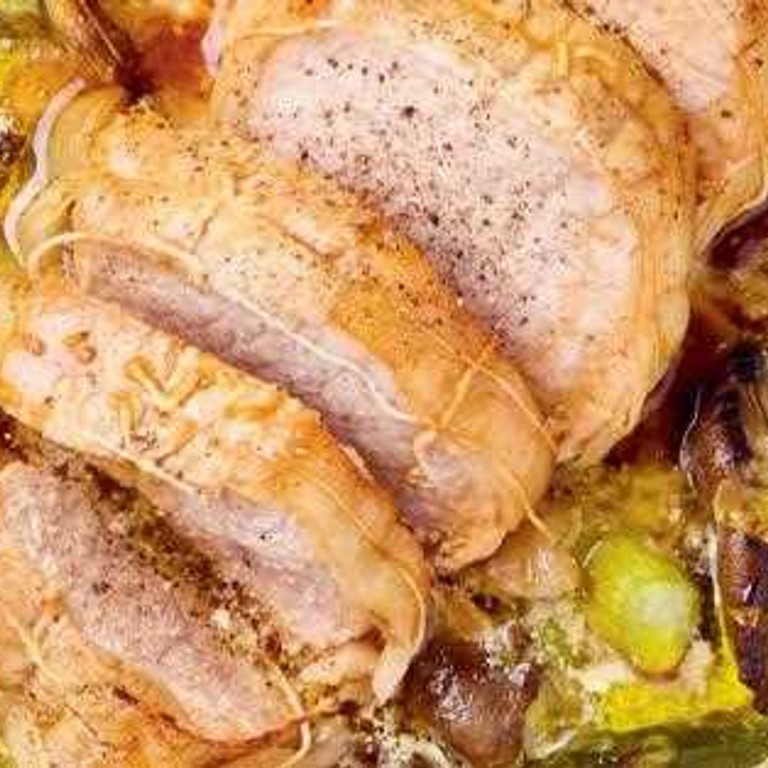 Rôti de veau aux pleurotes et asperges