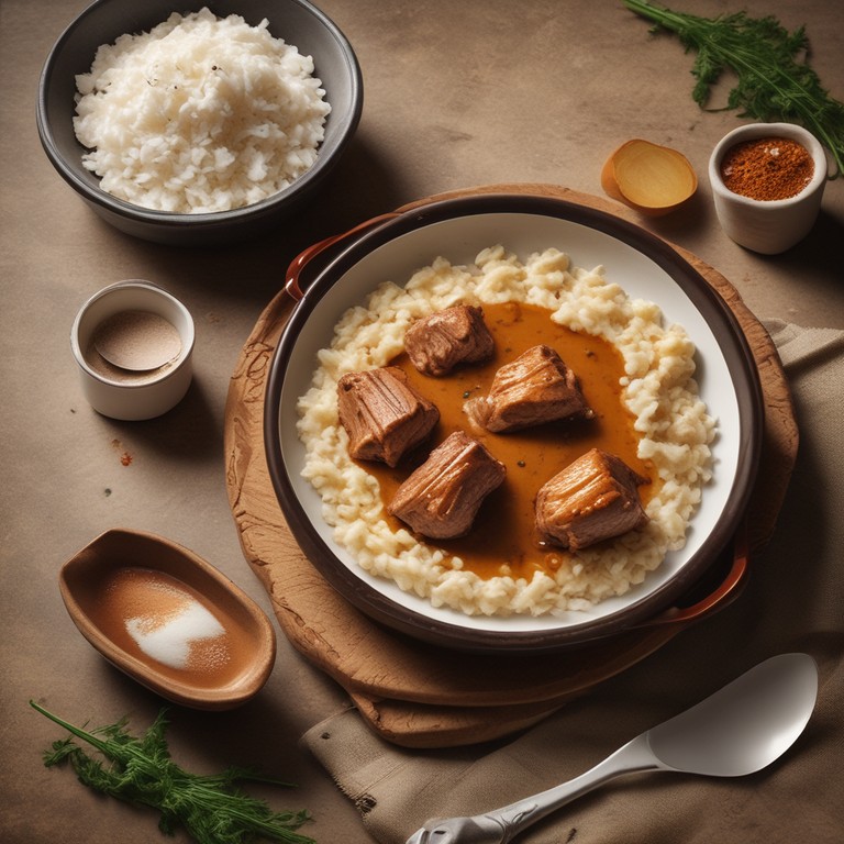 Carne de Panela com Creme de Leite e Acompanhamentos