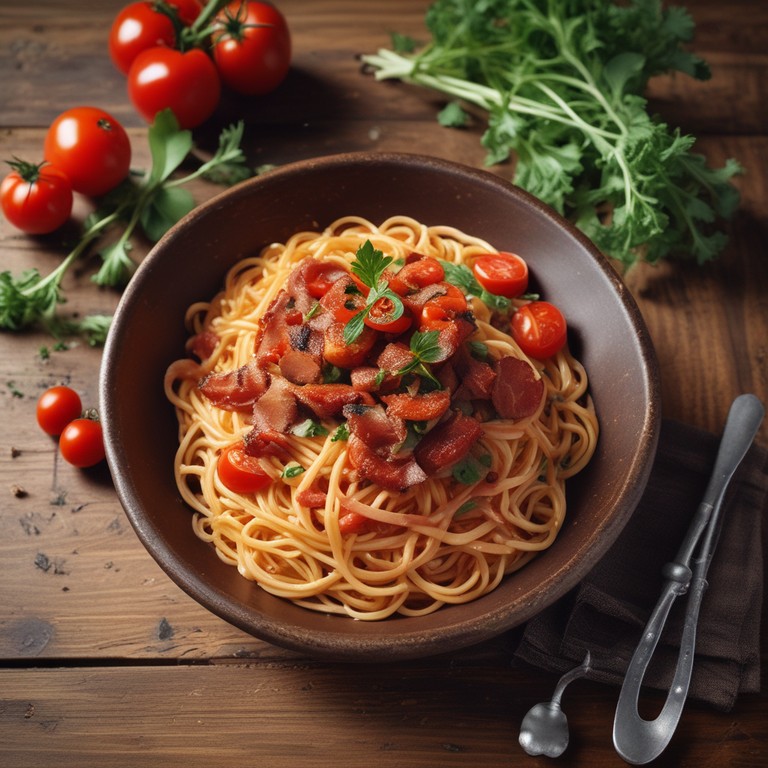 Спагетти с беконом и томатным соусом