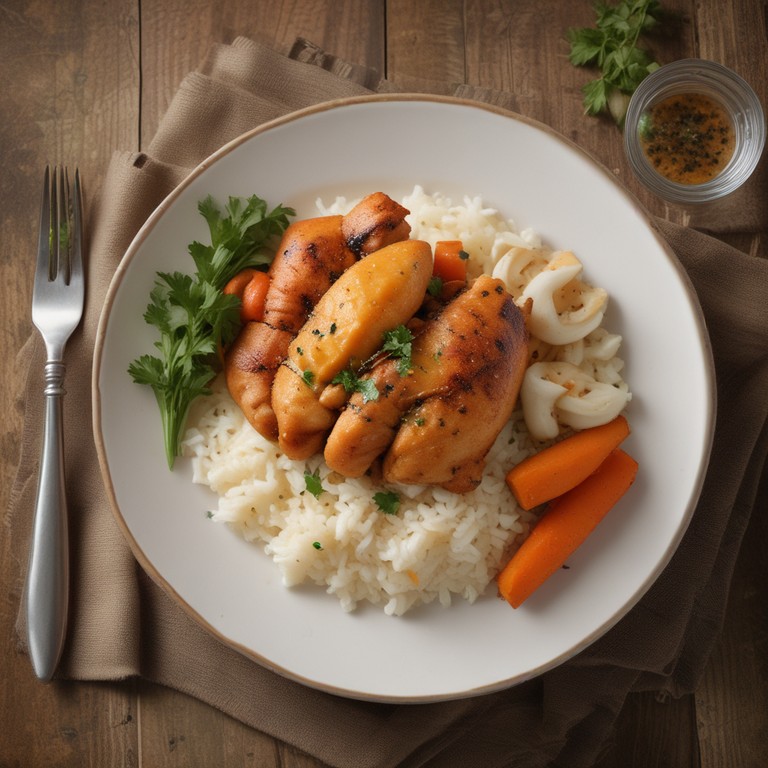 Frango com Arroz, Cenoura e Batata Doce