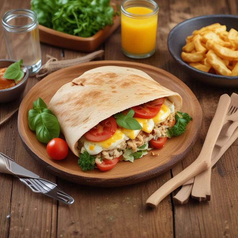 Cheesy Pretzel Bun Breakfast Wraps with Fresh Tomato and Basil