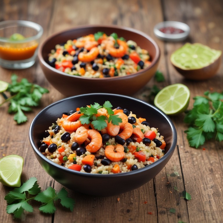 Spicy Shrimp Quinoa Bowl with Black Beans and Carrots