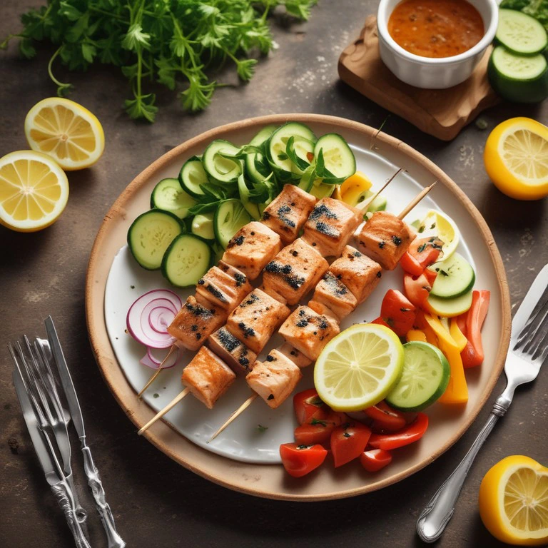 Brochette de Saumon Sauce Fraîche et Légumes Frais