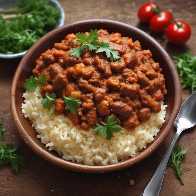 Arroz con Carne Picada y Salsa de Tomate