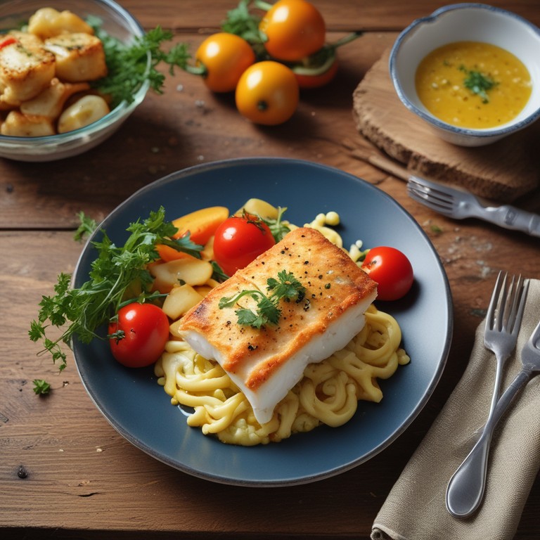 Bacalhau à Narcisa com Batata Frita e Molho de Cebolada