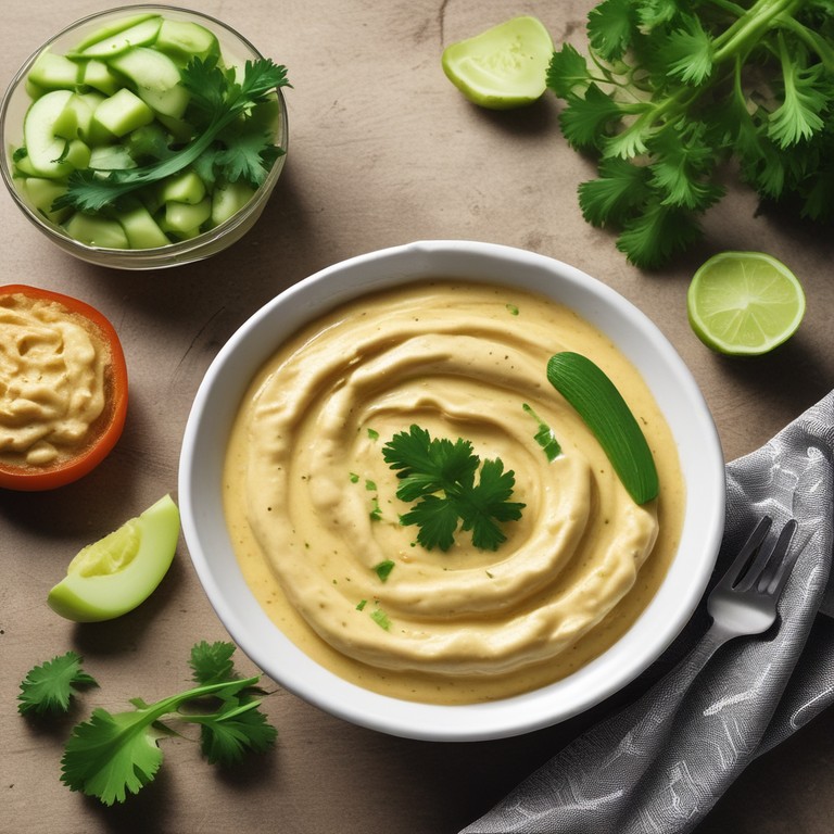 Kichererbsen-Hummus mit frischen Kräutern und Gurke