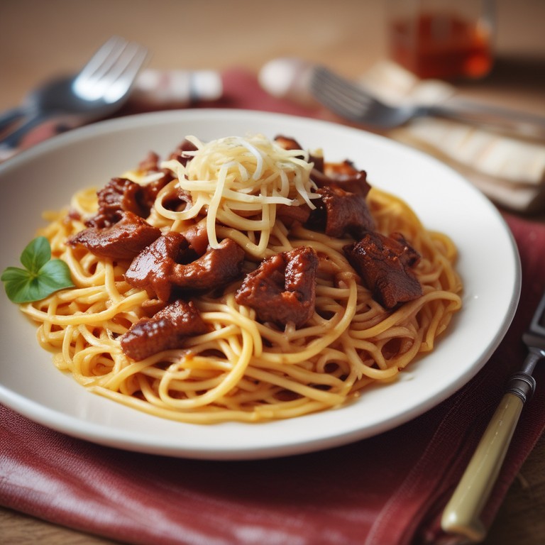 Espaguetis con Ternera y Cebolla