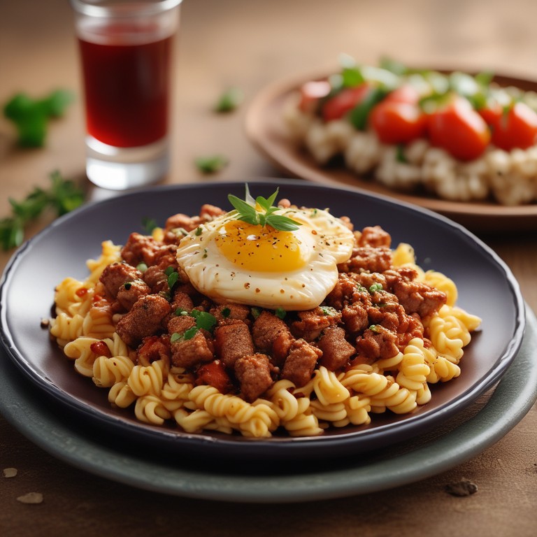 Massa Parafuso com Carne Moída e Frango Empanado ao Molho Barbecue