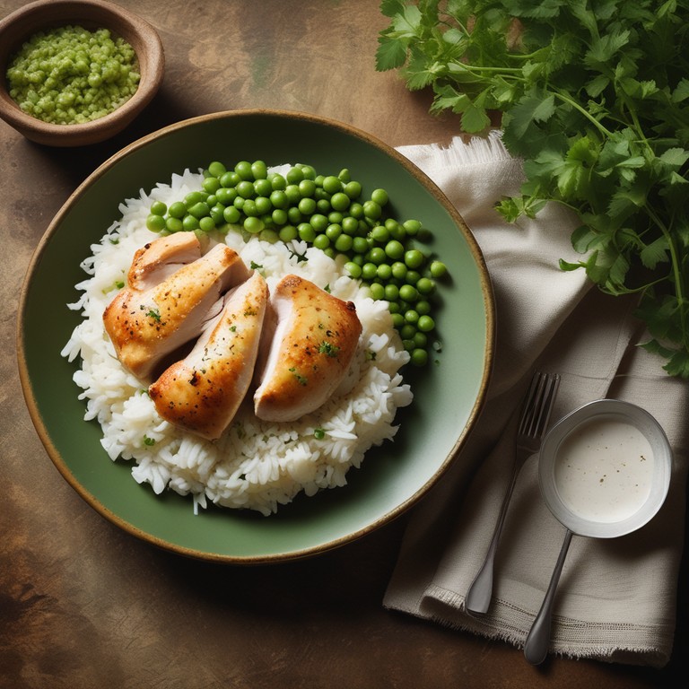 Poulet Savoureux aux Petits Pois sauce paprika et Riz Blanc Parfumé