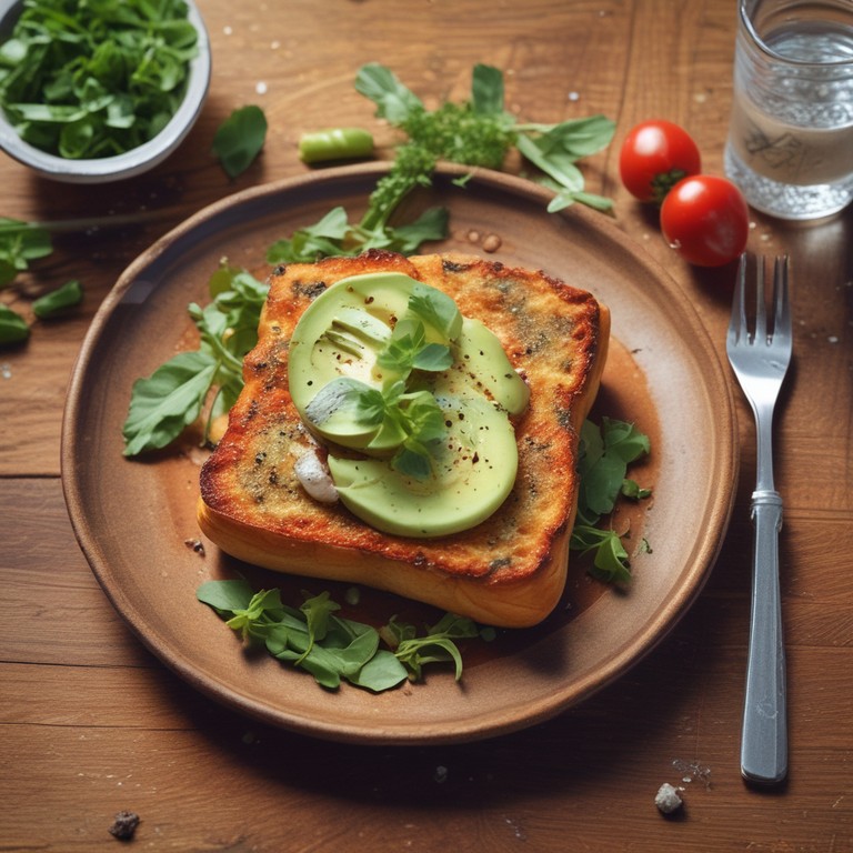 Pain Perdu aux Oeufs, Avocat et Gorgonzola avec Sauce Tomate
