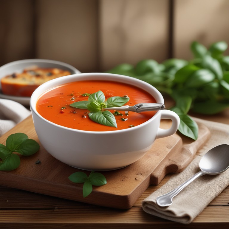 Sopa de Tomate Cremosa com Manjericão Fresco