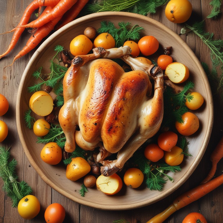 Frango Assado com Batatas e Cenouras