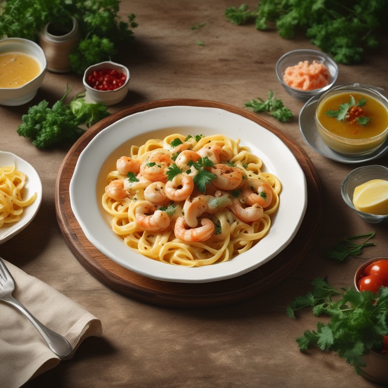 Pasta con Camarones y Salsa de Queso