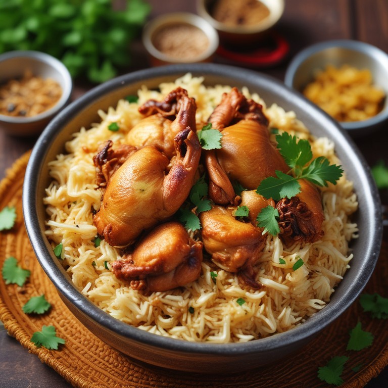 Malabar Chicken Biryani with Aromatic Spices and Fragrant Rice