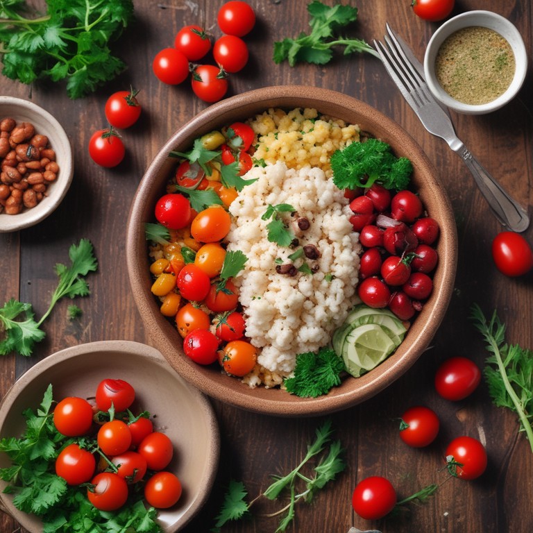 Mediterranean Cauliflower Rice Bowl with Beans and Cherry Tomatoes