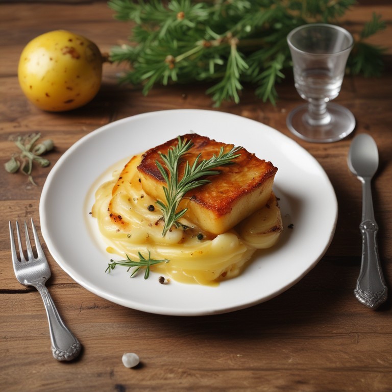 Solomillo a la Broche con Gratin de Patata y Cebollitas Glaseadas