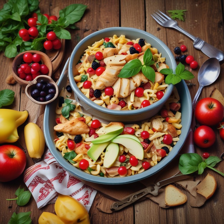 Mediterraner Hähnchen-Nudelauflauf mit frischem Gemüse und Joghurt