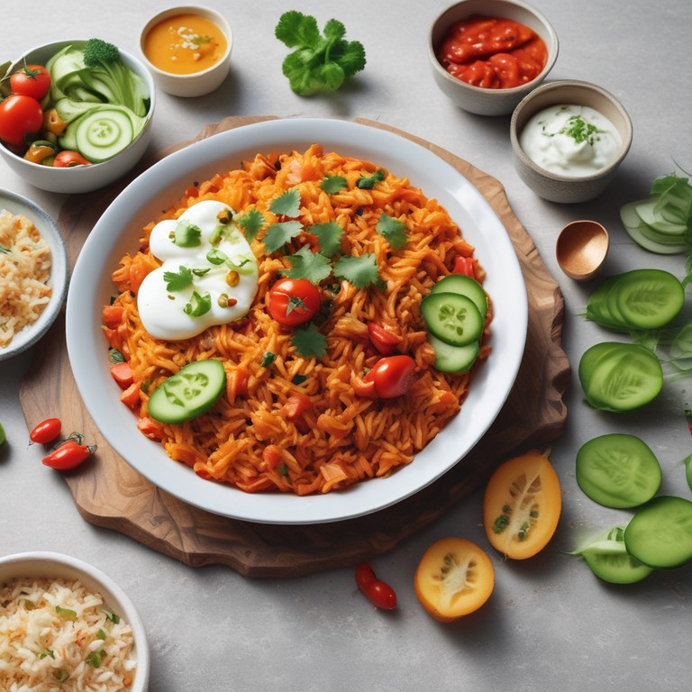 Spicy Tomato Rice with Cucumber Yogurt Salad