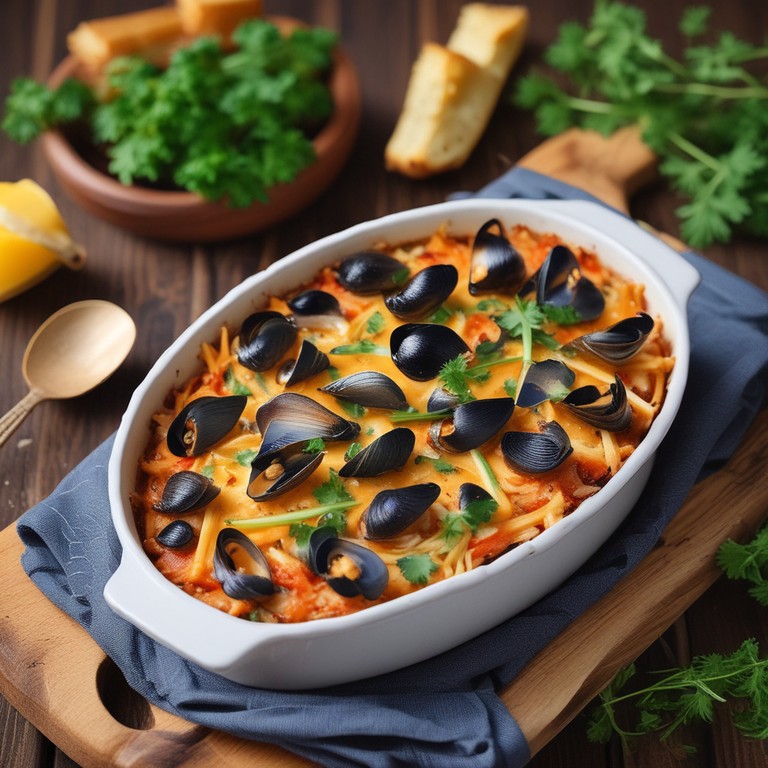 Mexilhão Gratinado com Batata Palha e Queijo