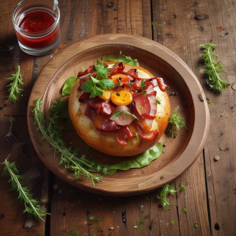 Batata Recheada com Mussarela, Bacon e Calabresa