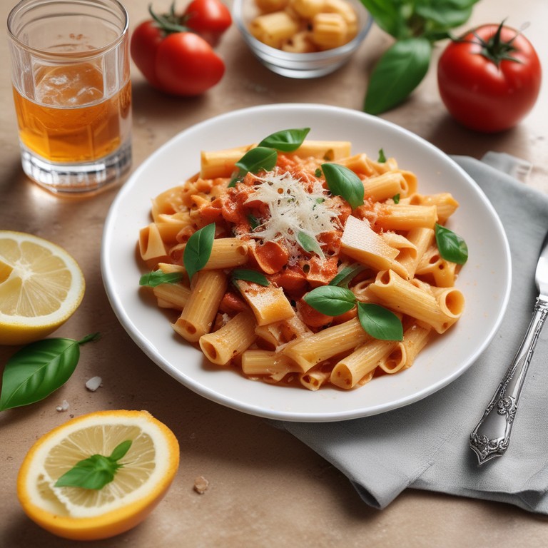 Creamy Vodka Tomato Pasta with Lemon Zest and Fresh Basil