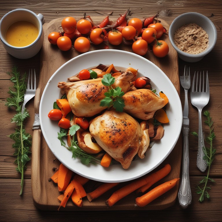 Frango Assado com Batata Doce, Tomate e Cenoura