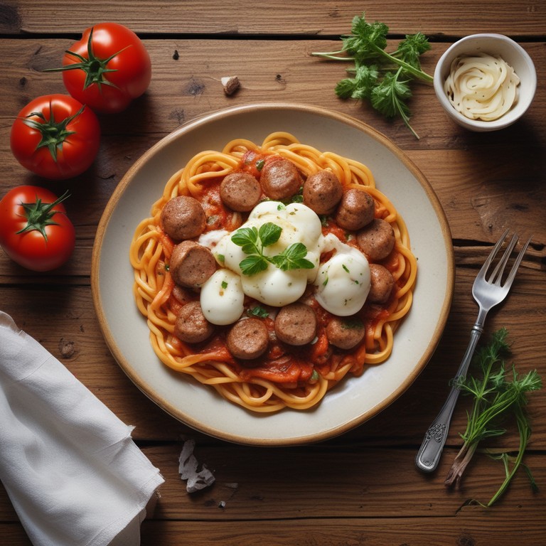 Macarrão à Calabresa com Molho de Tomate e Queijo Mussarela