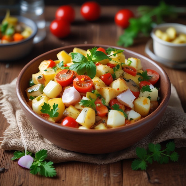 Spicy Potato Curd Salad with Tomato Sauce