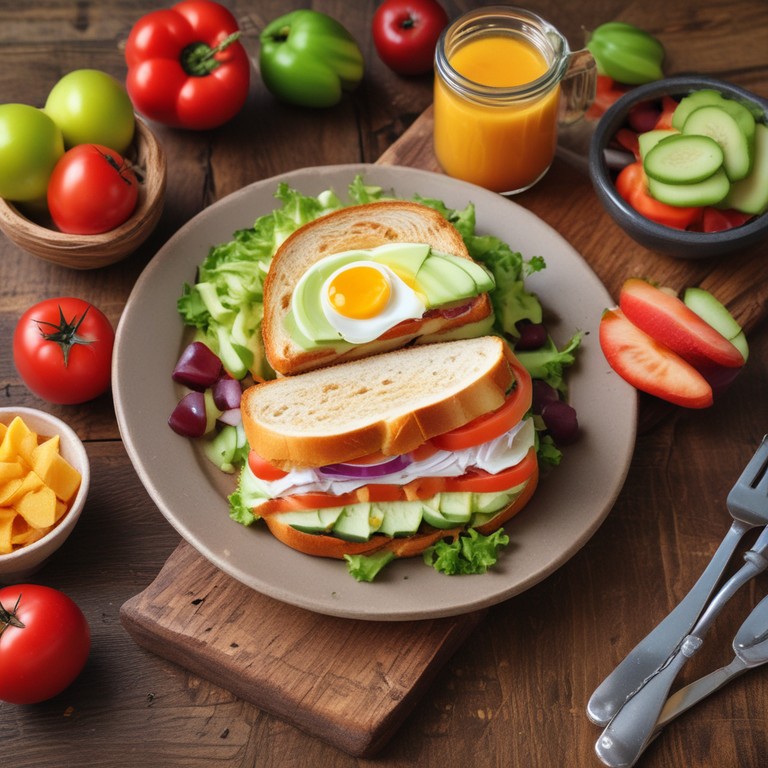 Cheesy Veggie Egg Sandwich with Fresh Fruit Salad