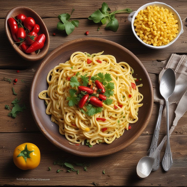 Creamy Sweet Corn and Capsicum Spaghetti